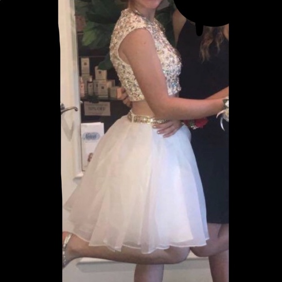 White and Gold Two Piece Homecoming Dress - Picture 3 of 4